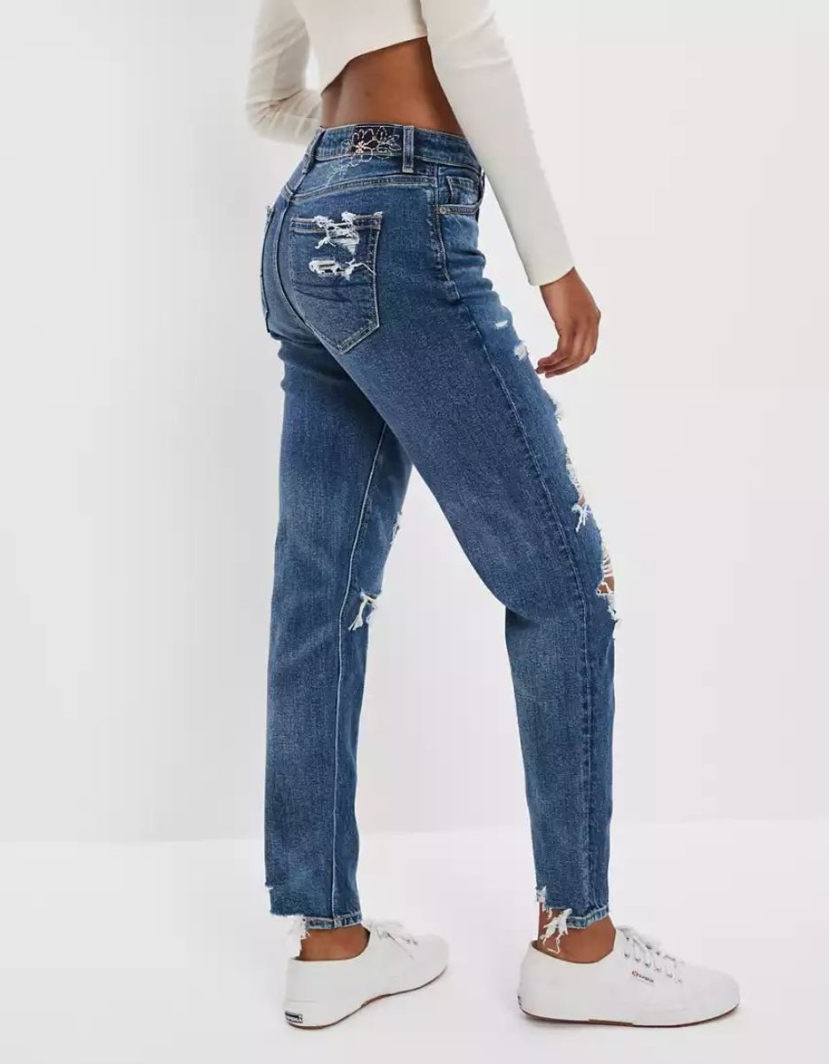 Jean American Eagle AE Strigid Ripped Mom Indigo Femme | RLG-27639942